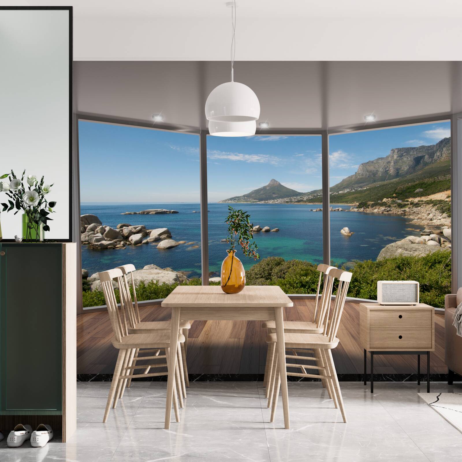 Papier peint d'immenses fenêtres du sol au plafond offrant une vue pittoresque