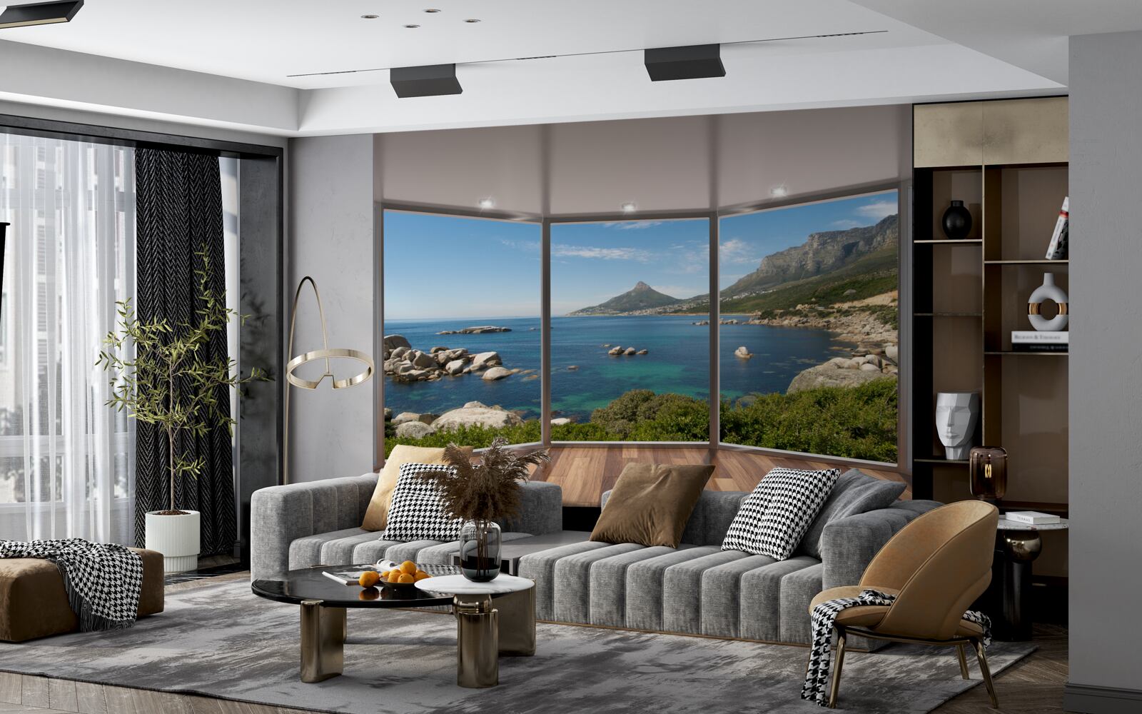 Papier peint d'immenses fenêtres du sol au plafond offrant une vue pittoresque