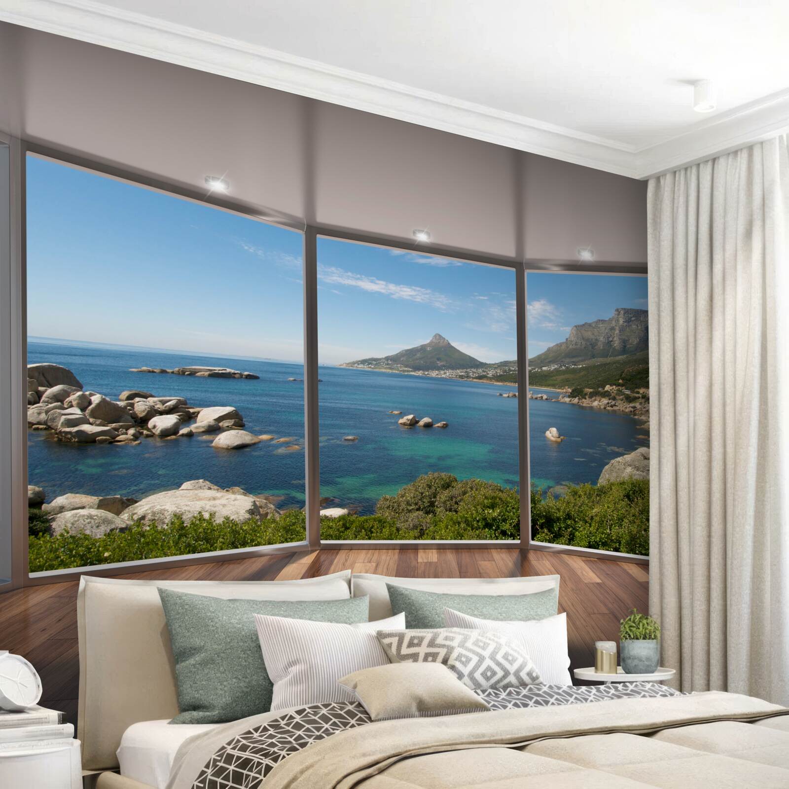 Papier peint d'immenses fenêtres du sol au plafond offrant une vue pittoresque