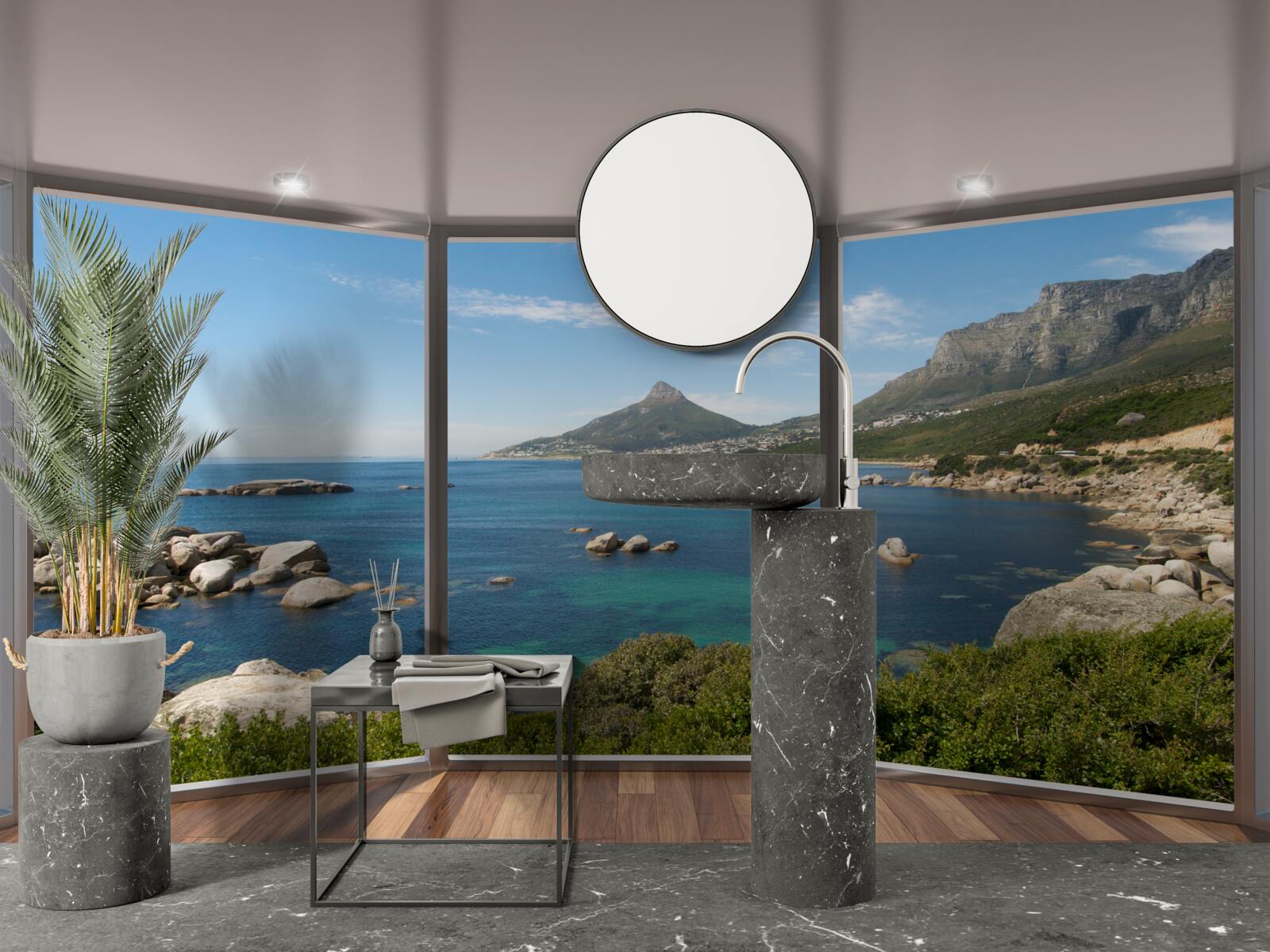 Papier peint d'immenses fenêtres du sol au plafond offrant une vue pittoresque