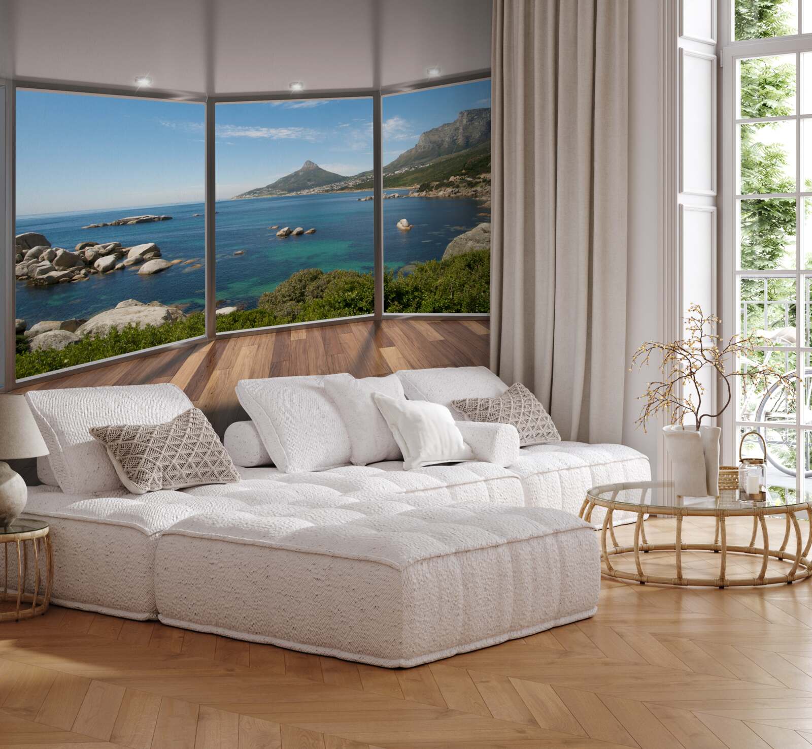 Papier peint d'immenses fenêtres du sol au plafond offrant une vue pittoresque