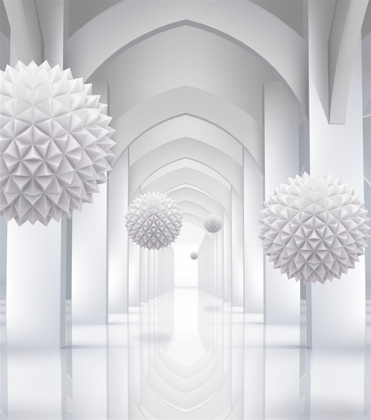 Papier peint Des arcs de style gothique et des ballons qui s'envolent dans le ciel