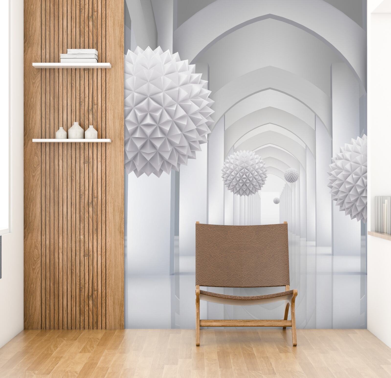 Papier peint Des arcs de style gothique et des ballons qui s'envolent dans le ciel