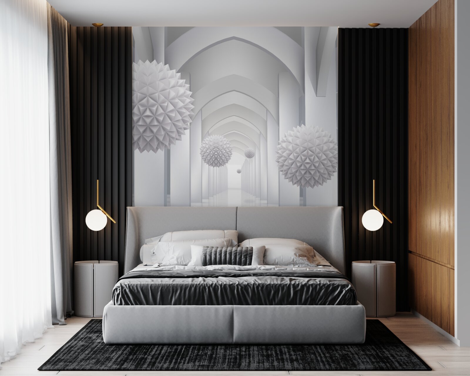 Papier peint Des arcs de style gothique et des ballons qui s'envolent dans le ciel