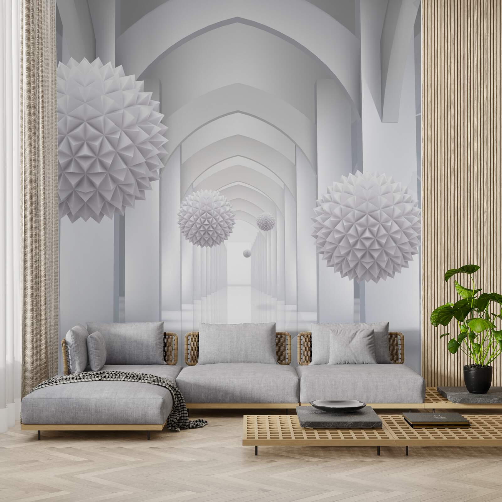 Papier peint Des arcs de style gothique et des ballons qui s'envolent dans le ciel