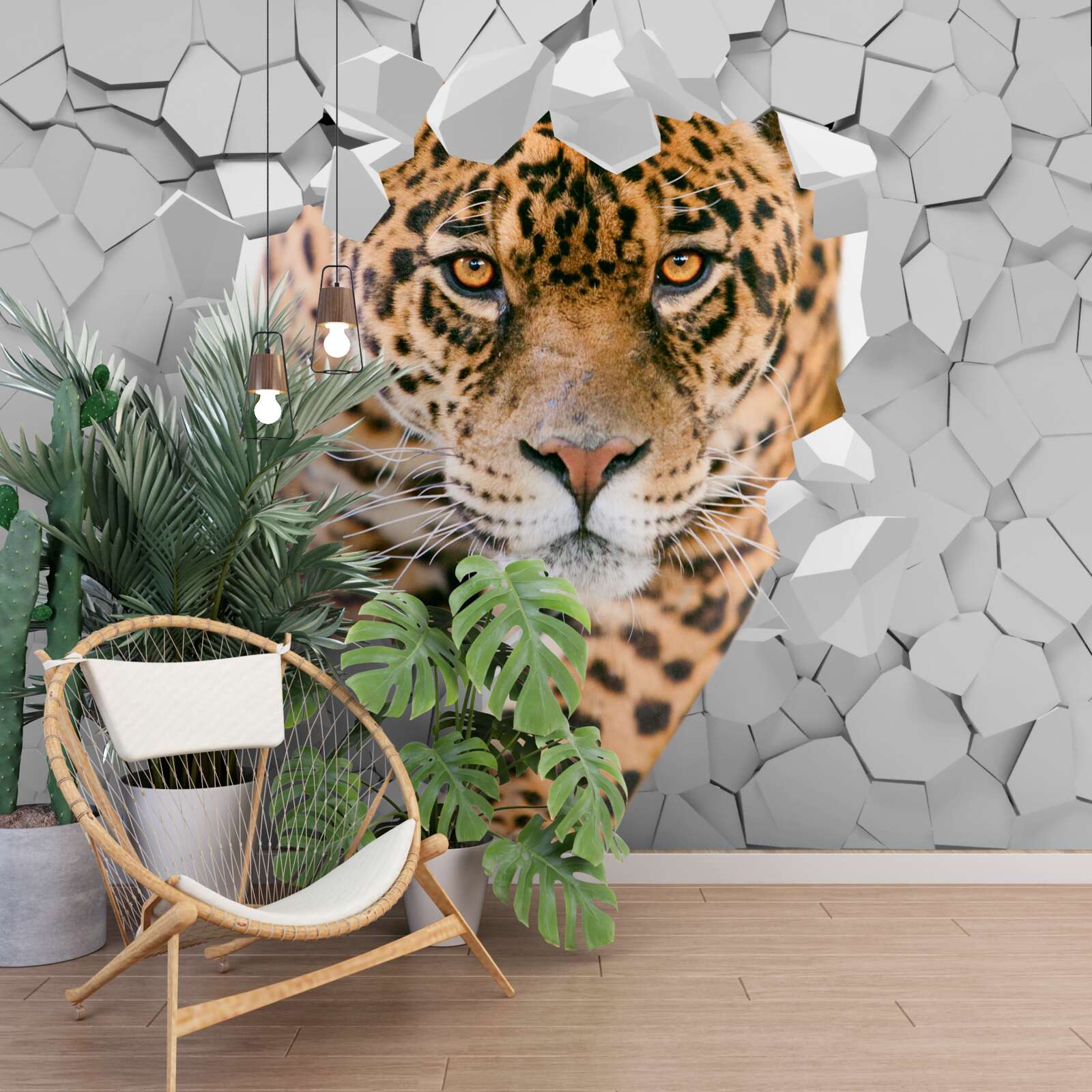 Papier peint un léopard pénètre dans un mur