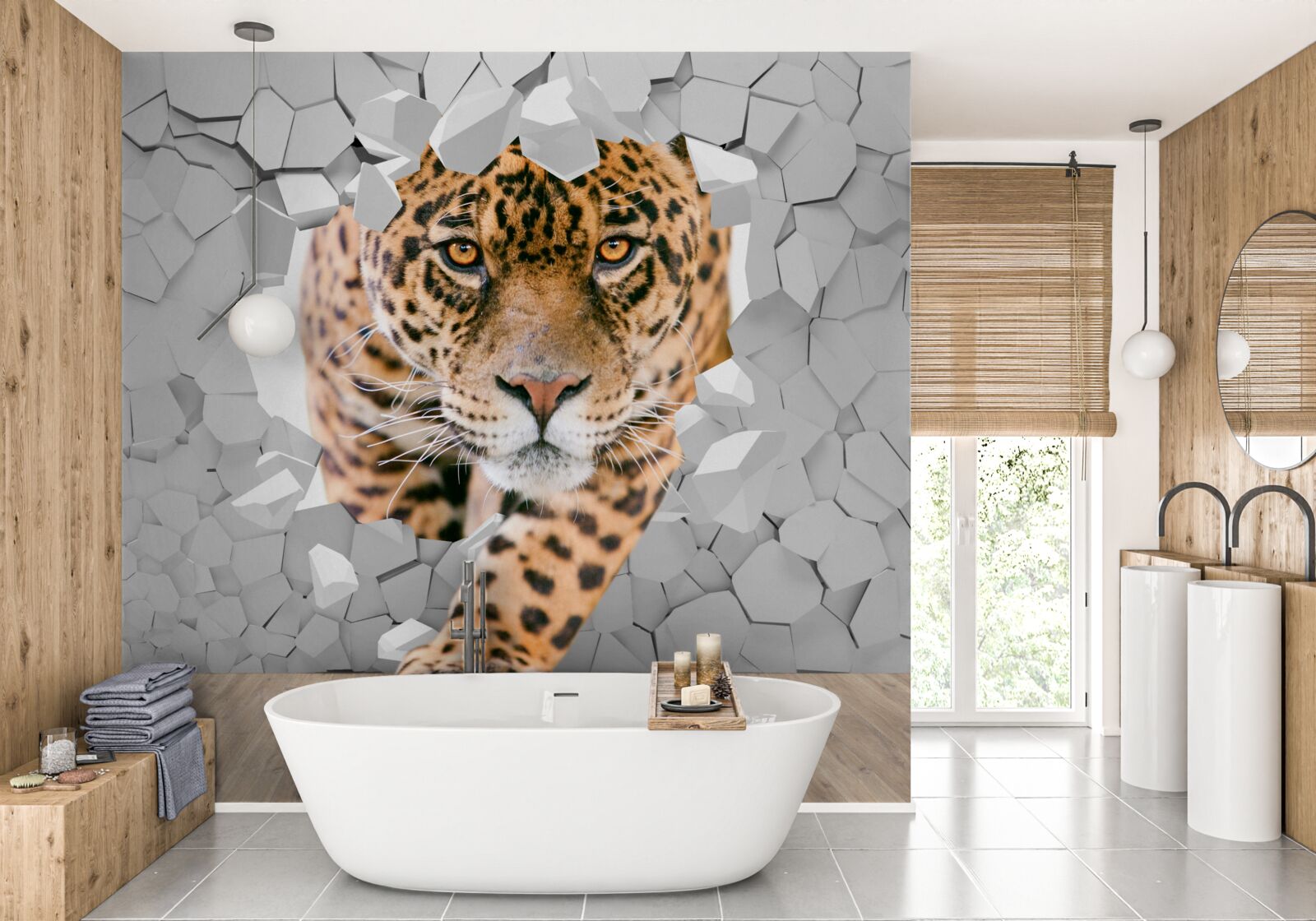 Papier peint un léopard pénètre dans un mur