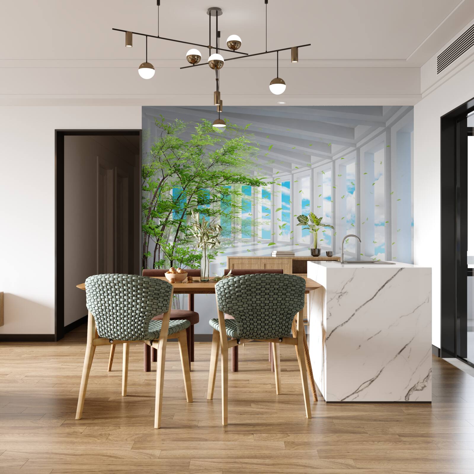 Papier peint une terrasse à couper le souffle, illuminée par le soleil