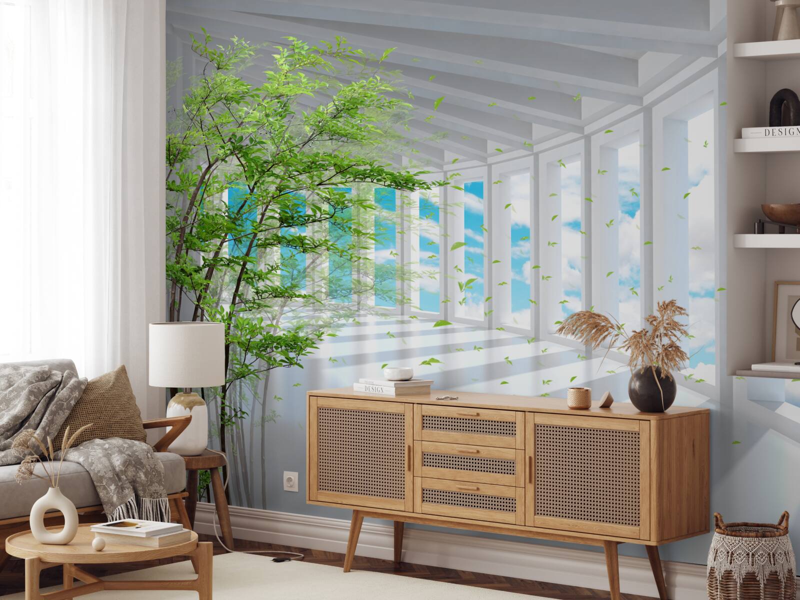 Papier peint une terrasse à couper le souffle, illuminée par le soleil