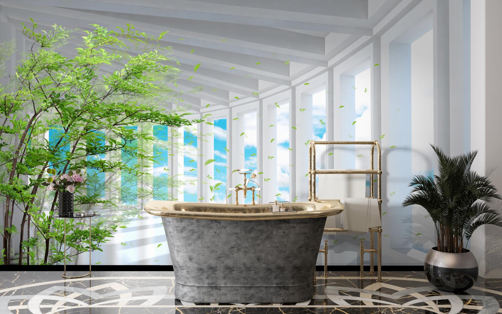 Papier peint une terrasse à couper le souffle, illuminée par le soleil