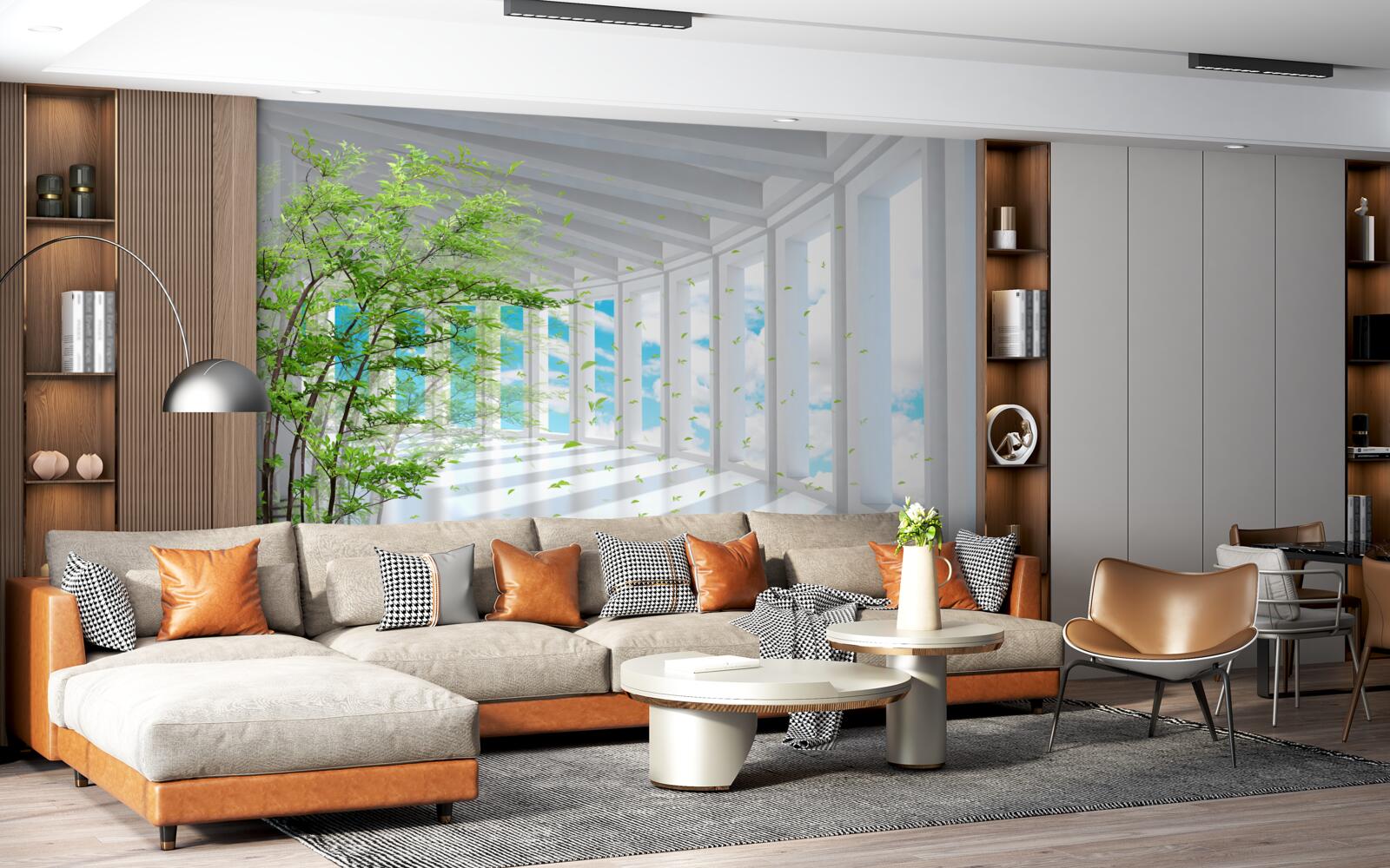 Papier peint une terrasse à couper le souffle, illuminée par le soleil