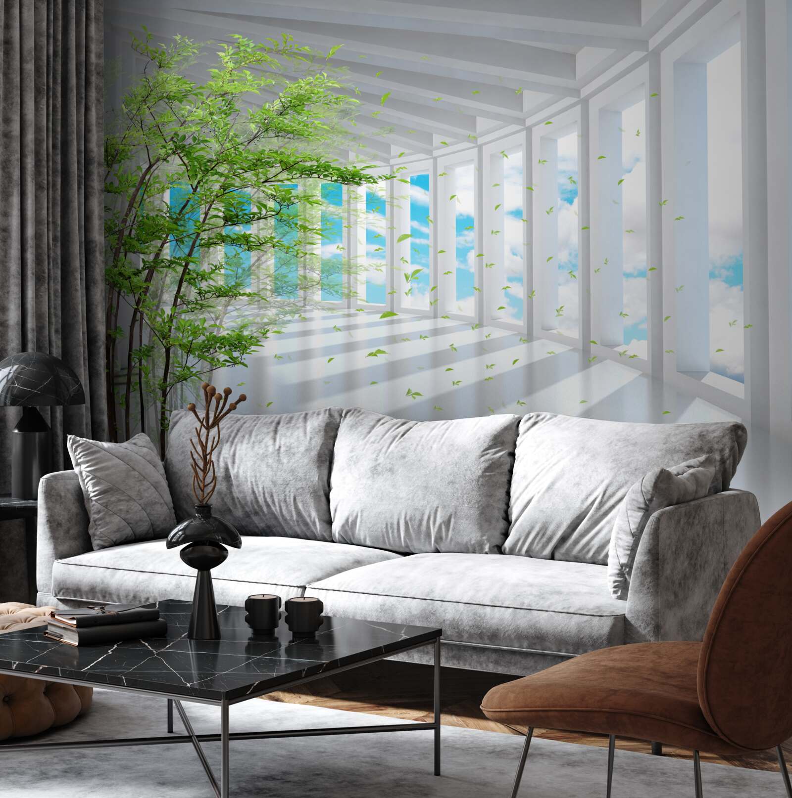 Papier peint une terrasse à couper le souffle, illuminée par le soleil