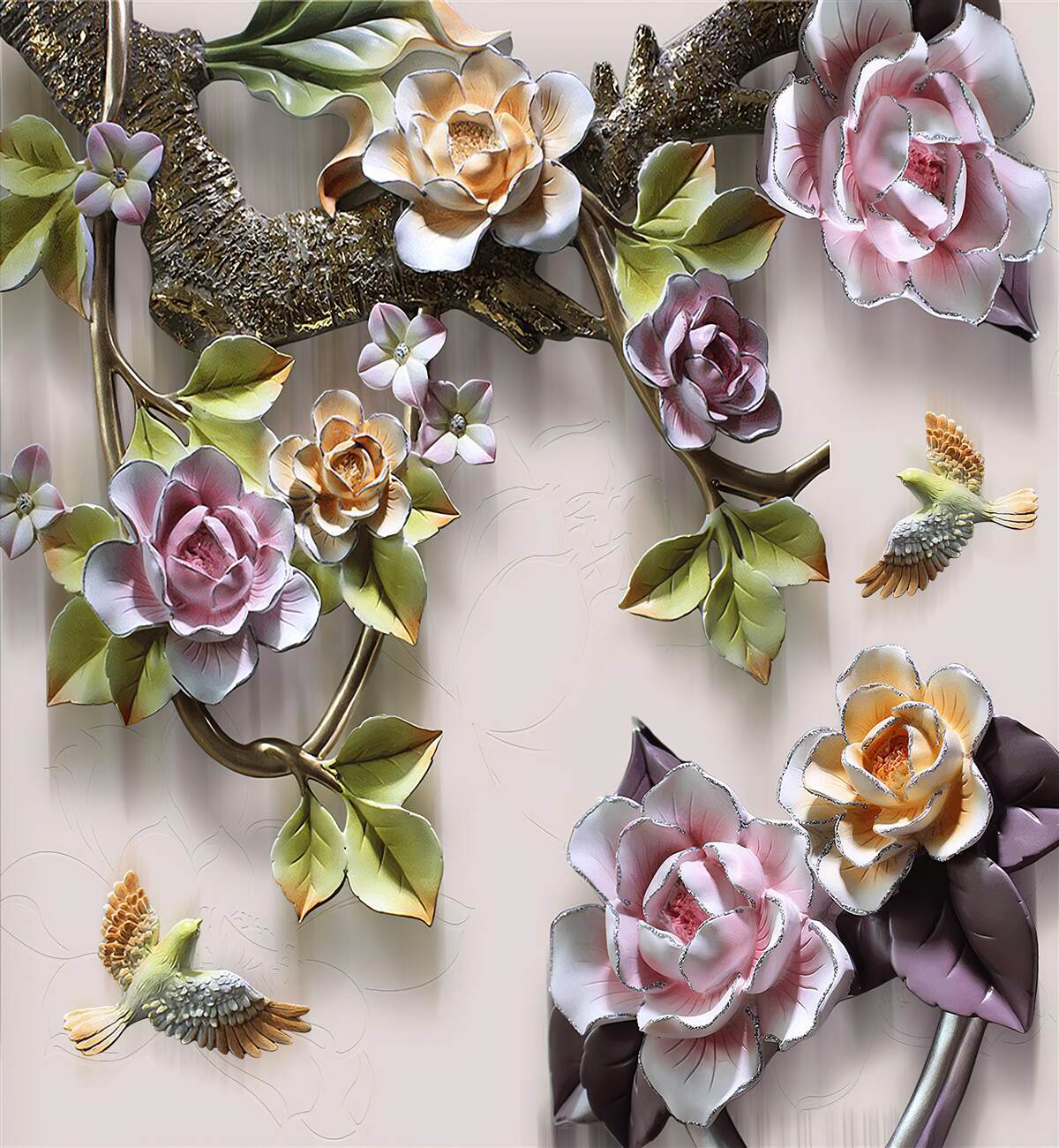 Papier peint les roses colorées sur les branches sont magnifiques