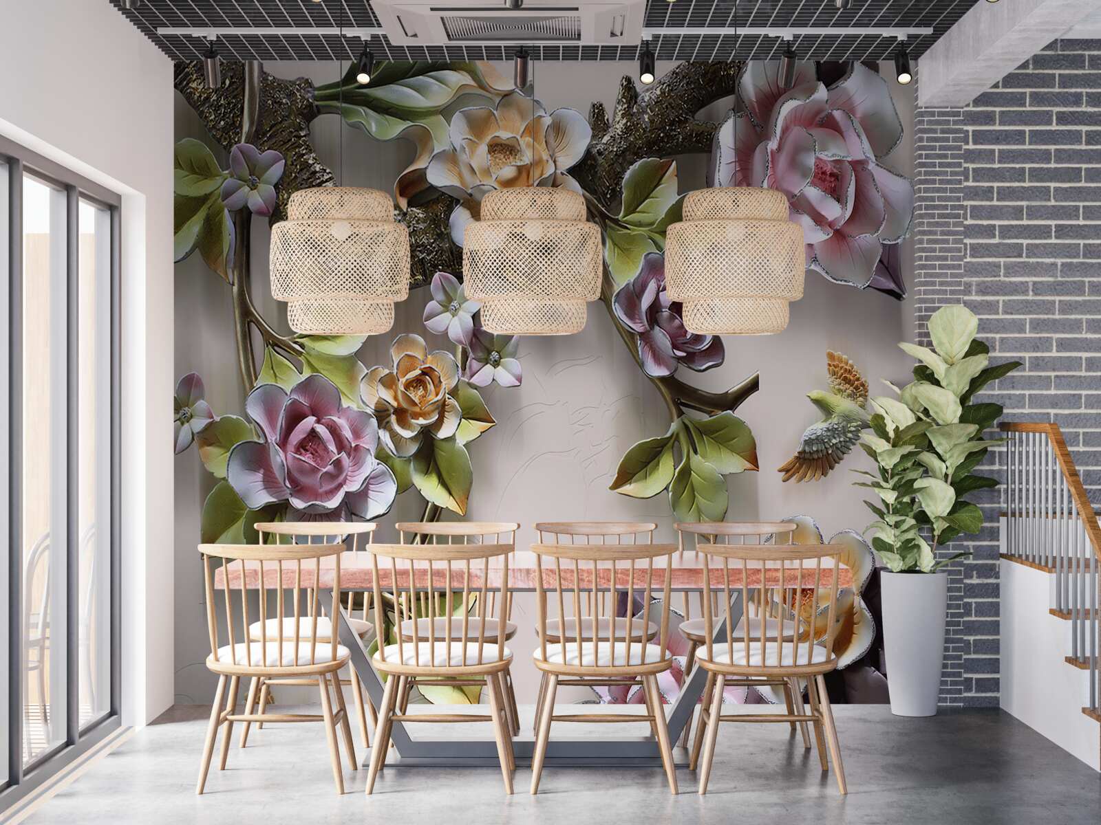 Papier peint les roses colorées sur les branches sont magnifiques