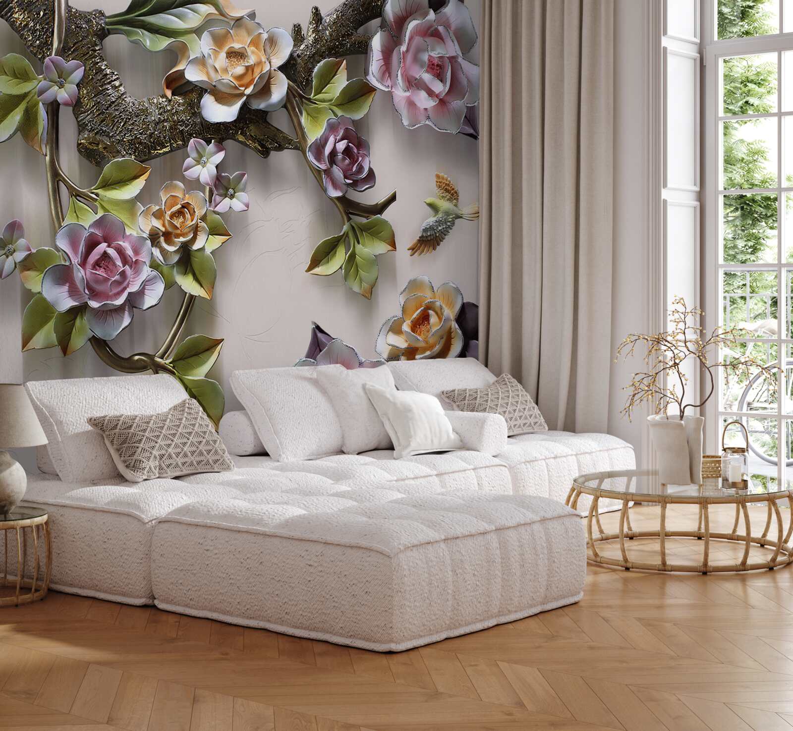 Papier peint les roses colorées sur les branches sont magnifiques