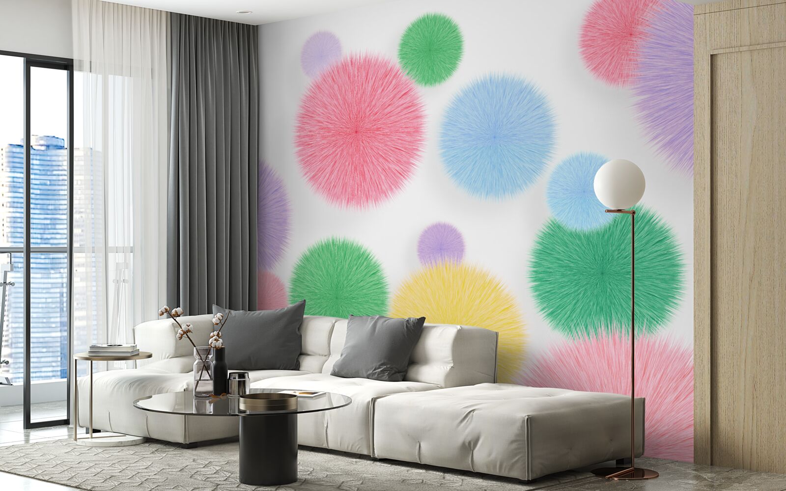 Papier peint cercles colorés sur fond clair