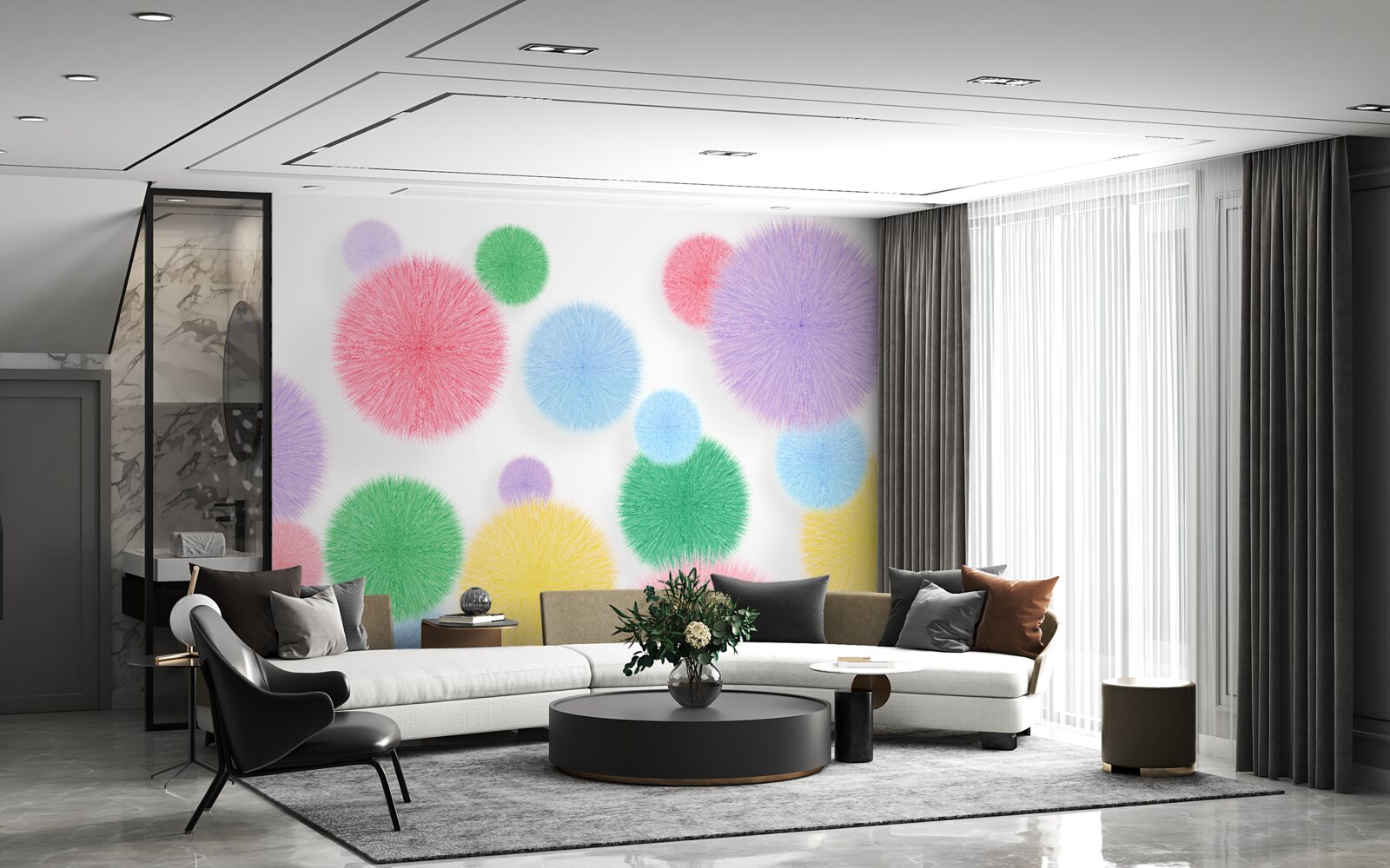 Papier peint cercles colorés sur fond clair