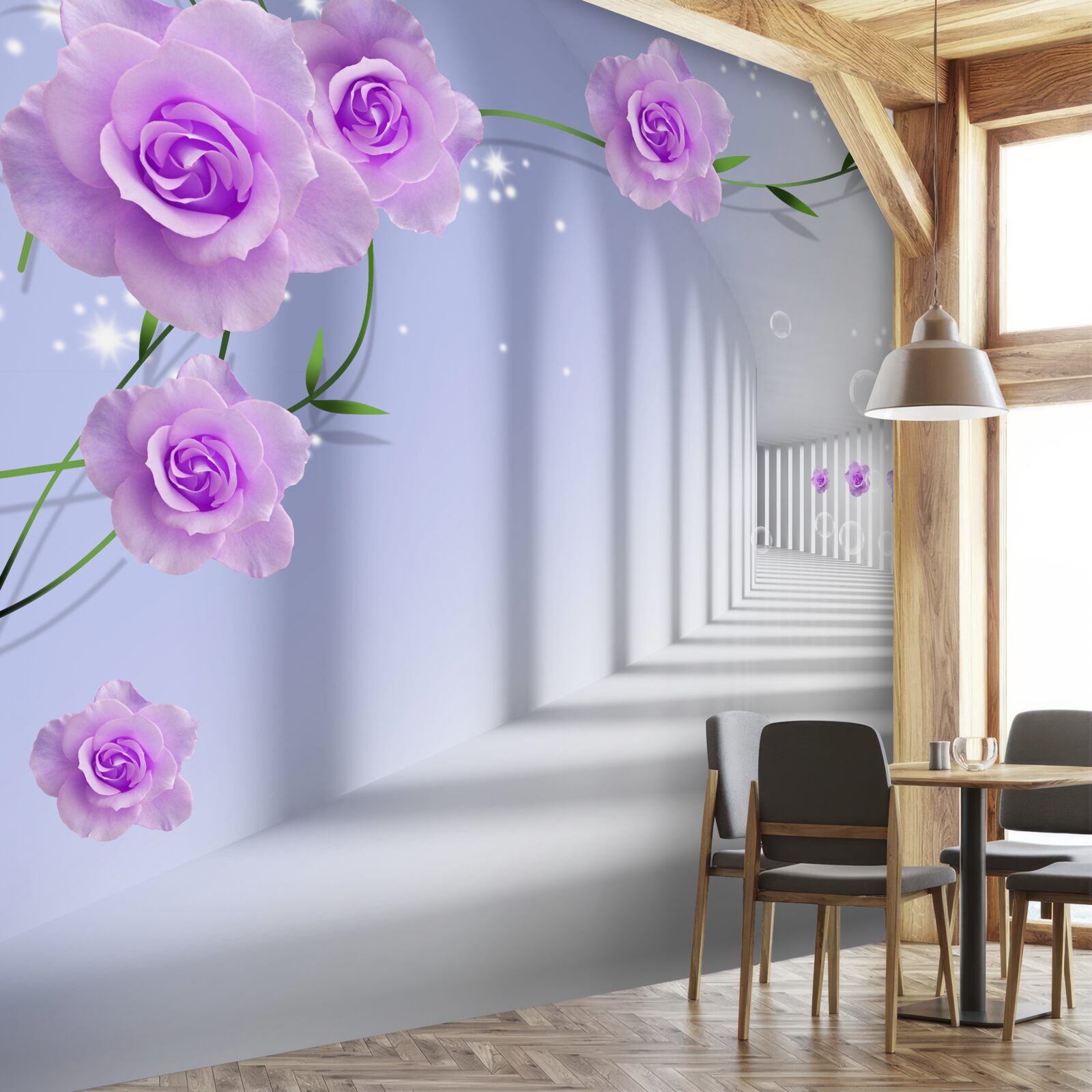 Papier peint rose thé pourpre sur des branches