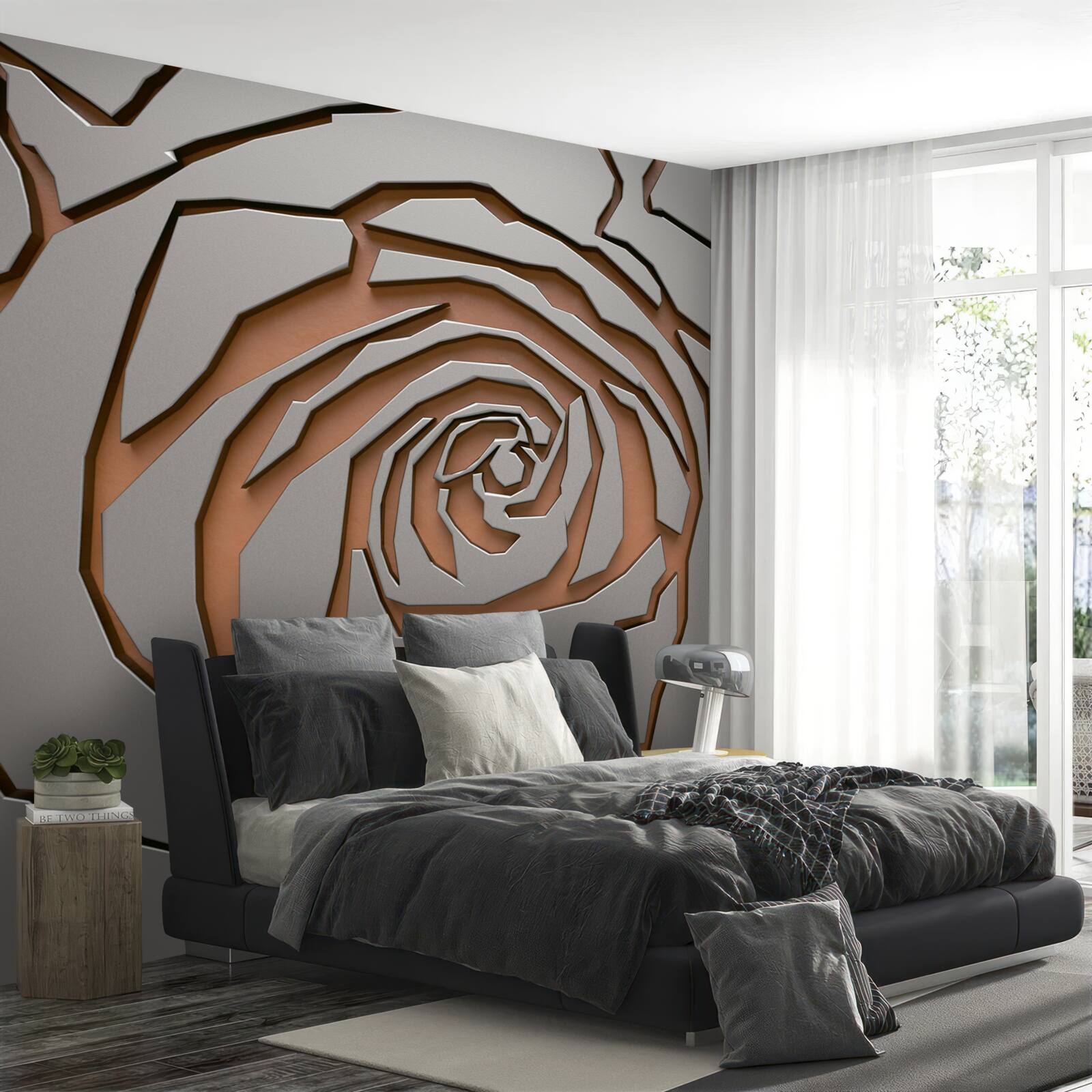 Papier peint rose grise en acier