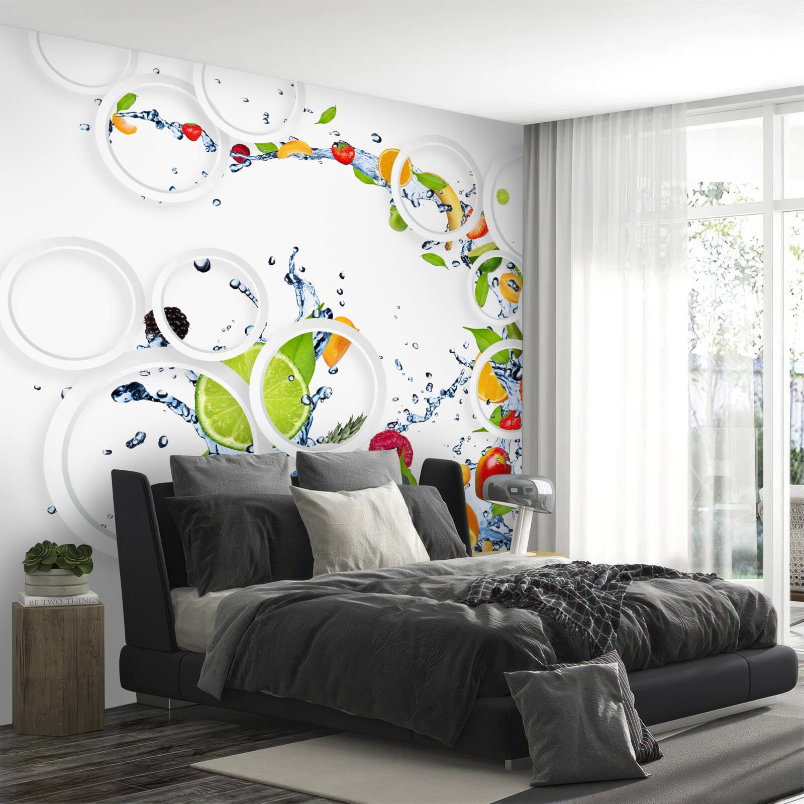 Papier peint rondeur fruitée et blanche