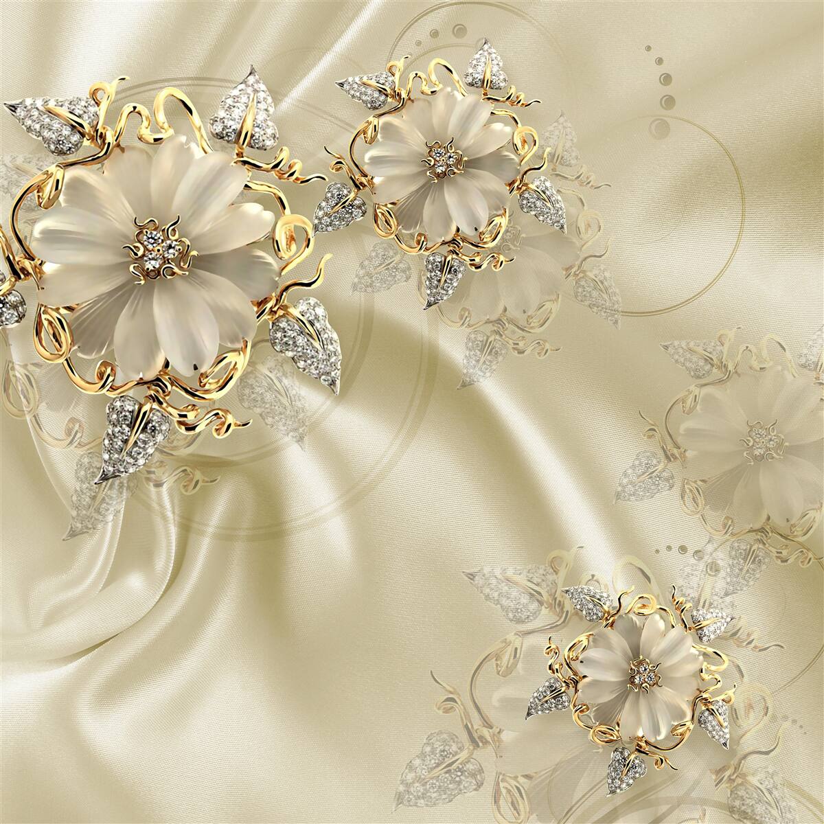 Papier peint bouton de manchette en forme de fleur avec pétales sur tissu de soie beige