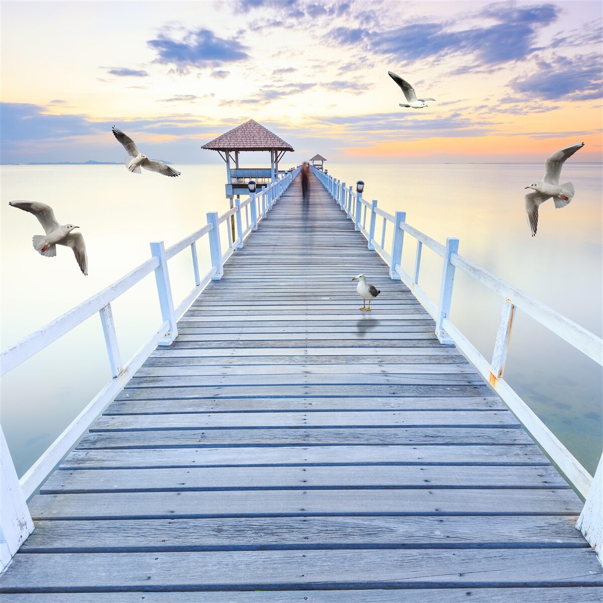 Papier peint pont en bois menant à l'océan