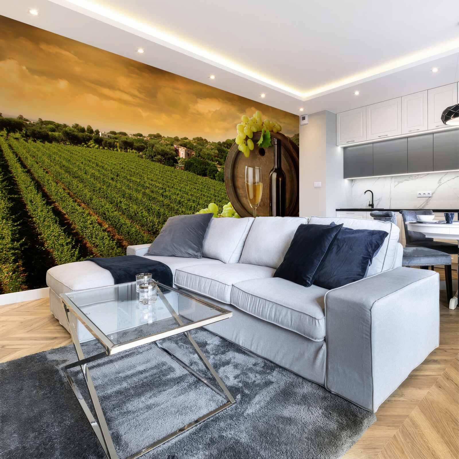 Papier peint coucher de soleil sur les vignobles