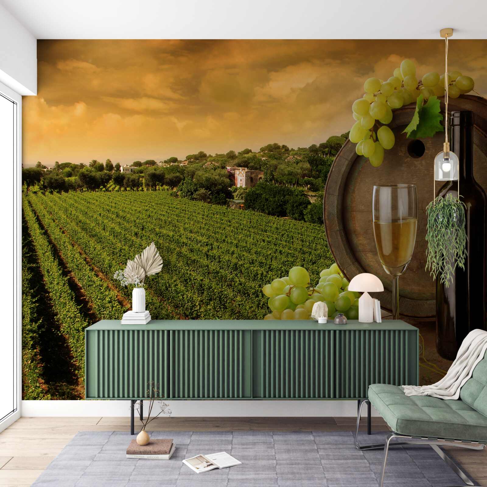 Papier peint coucher de soleil sur les vignobles