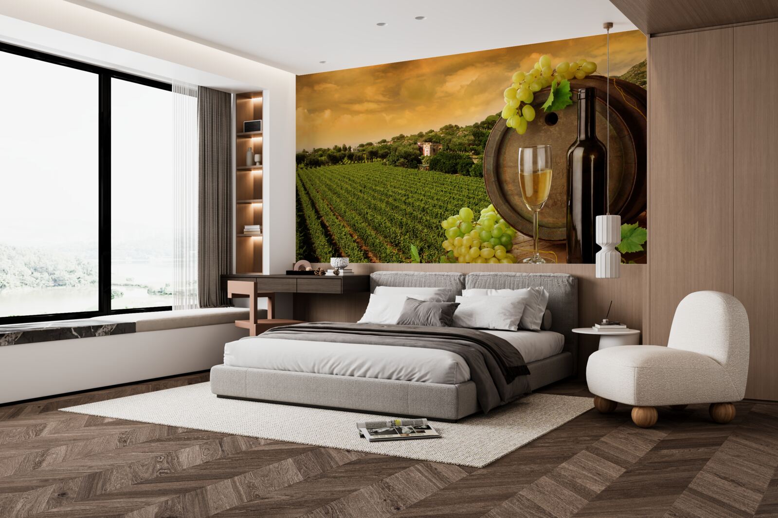 Papier peint coucher de soleil sur les vignobles