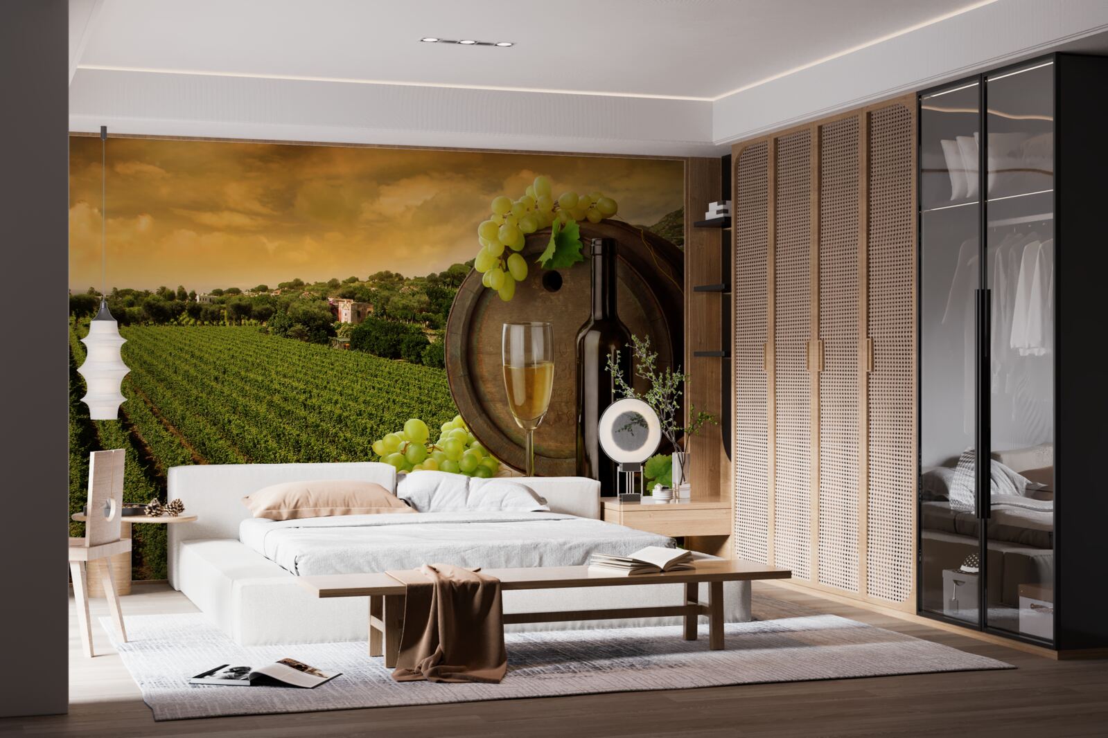 Papier peint coucher de soleil sur les vignobles