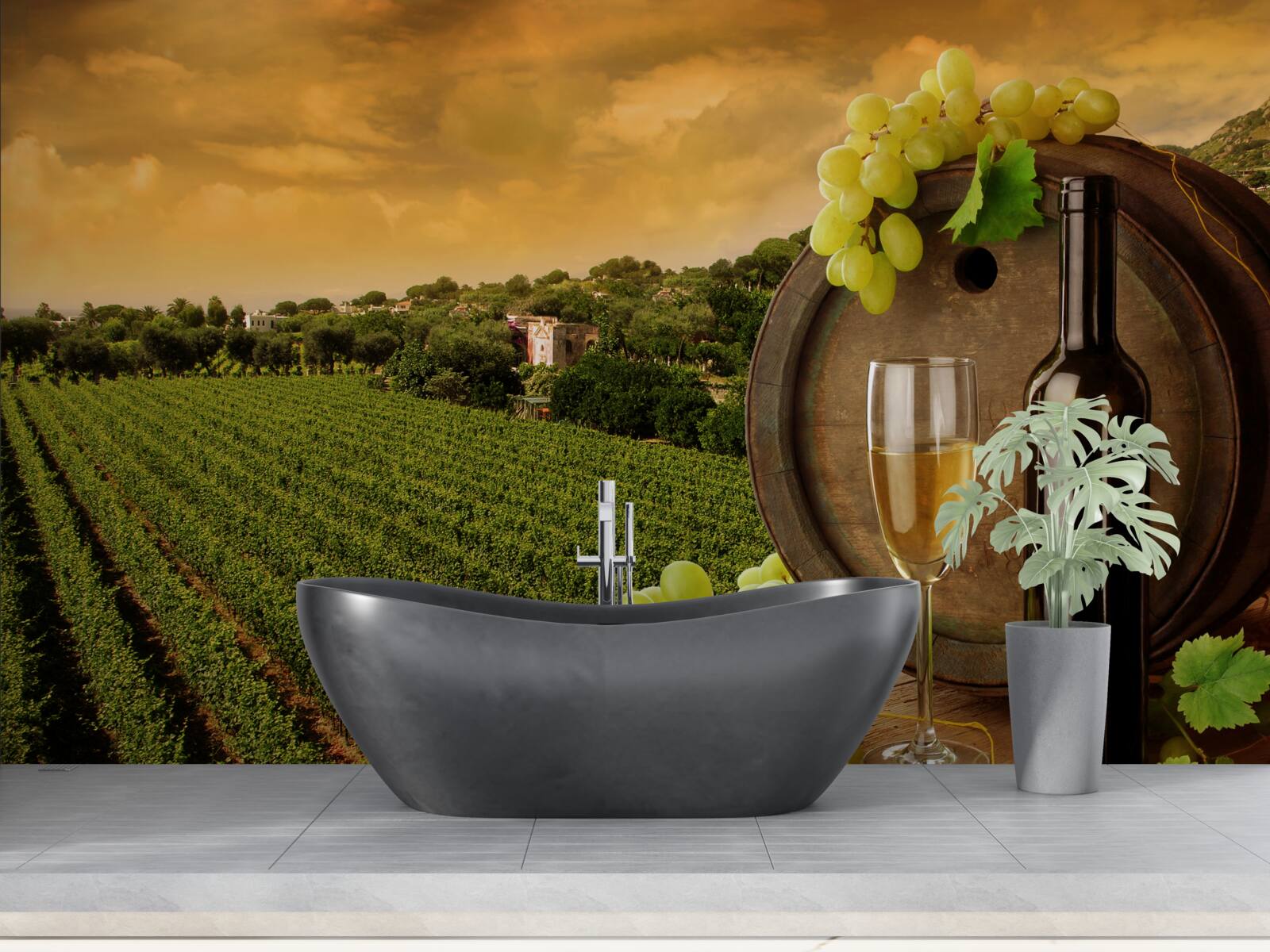 Papier peint coucher de soleil sur les vignobles