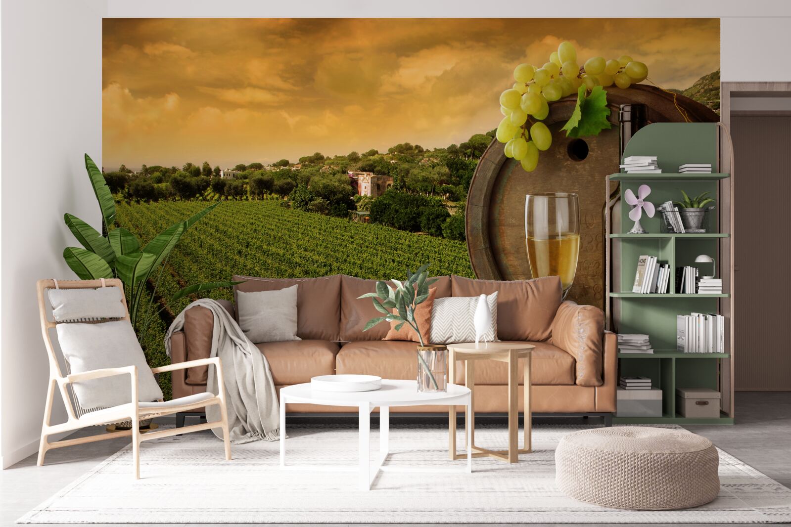 Papier peint coucher de soleil sur les vignobles