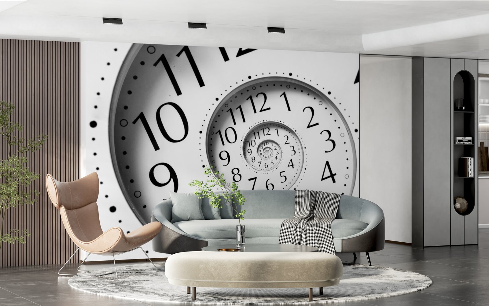 Papier peint Horloge spirale en blanc