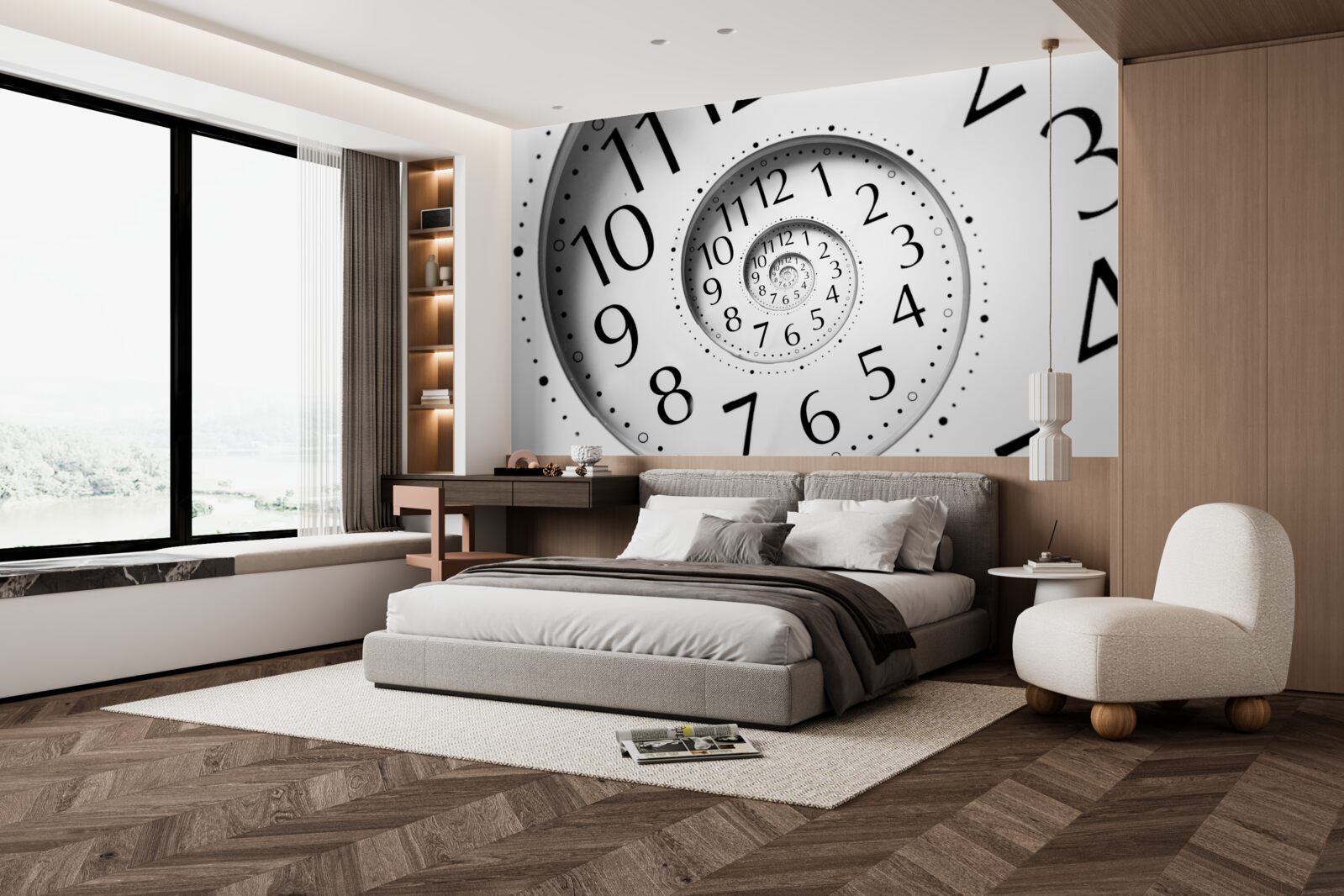 Papier peint Horloge spirale en blanc