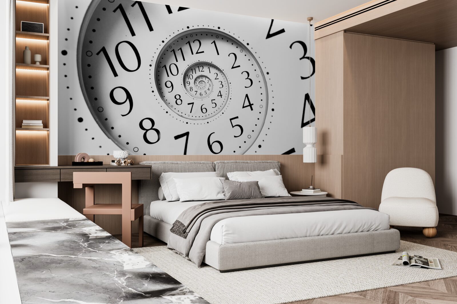 Papier peint Horloge spirale en blanc