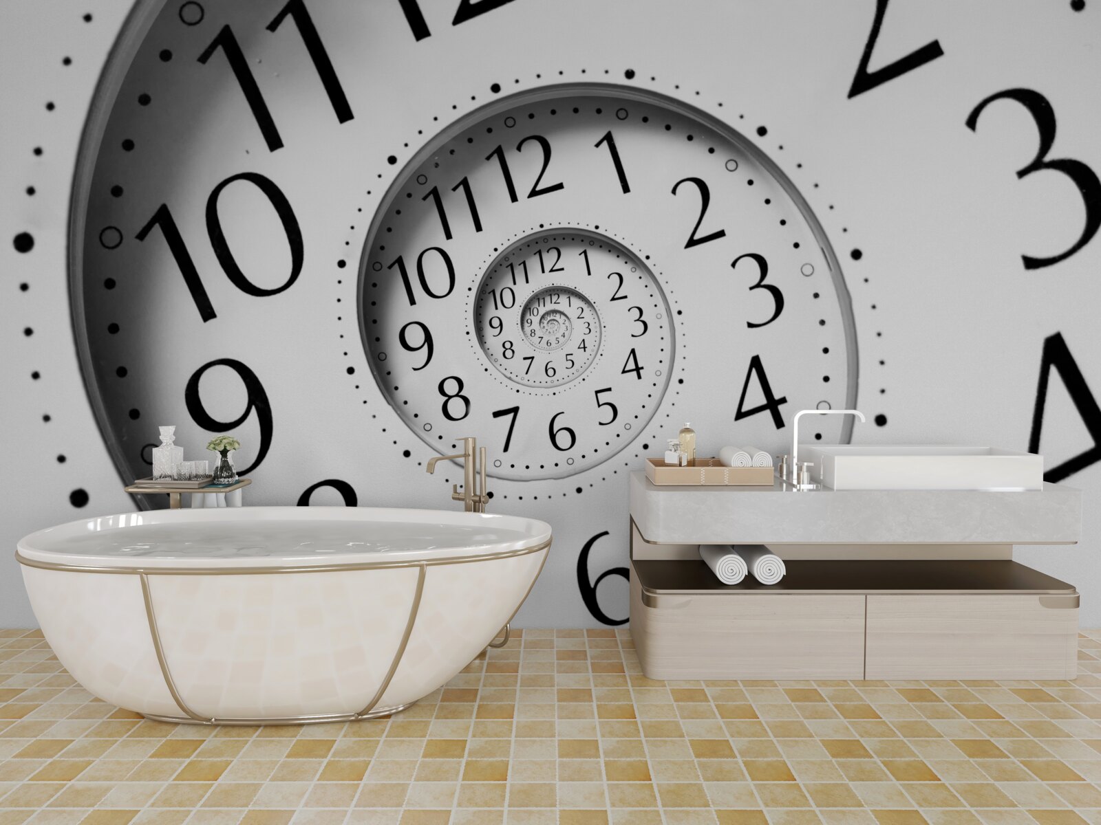 Papier peint Horloge spirale en blanc