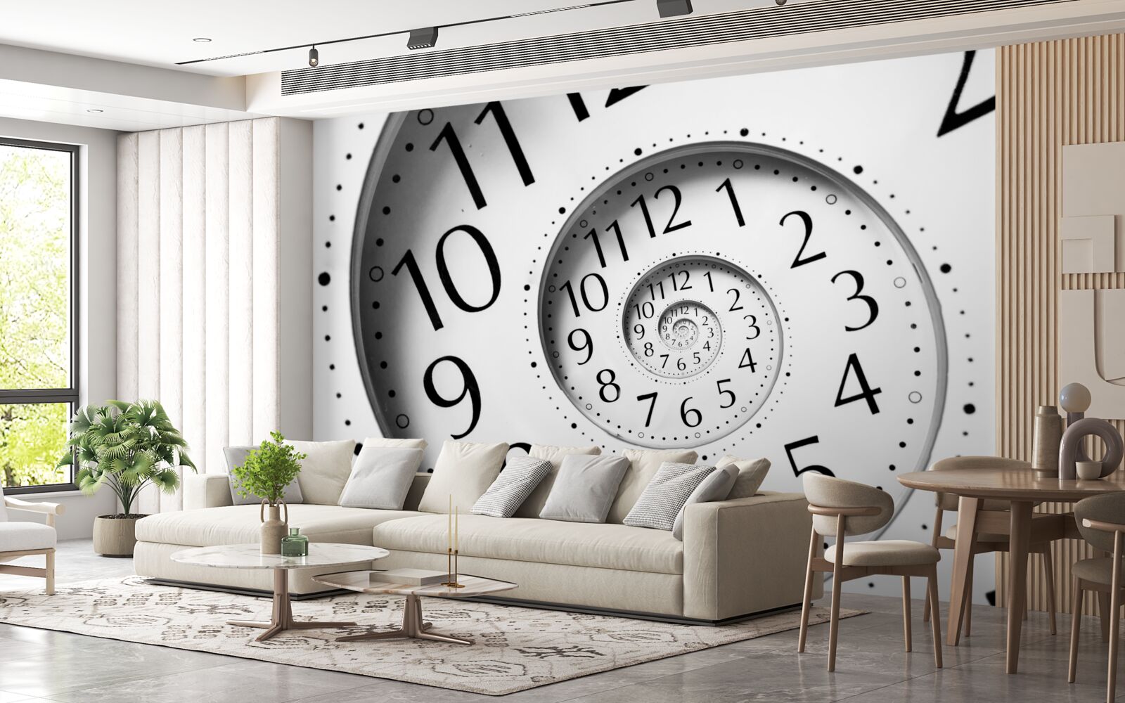 Papier peint Horloge spirale en blanc