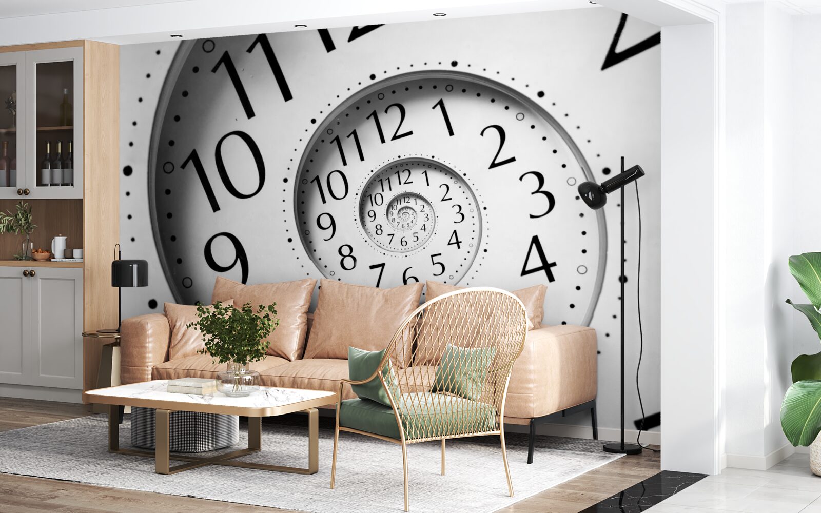 Papier peint Horloge spirale en blanc