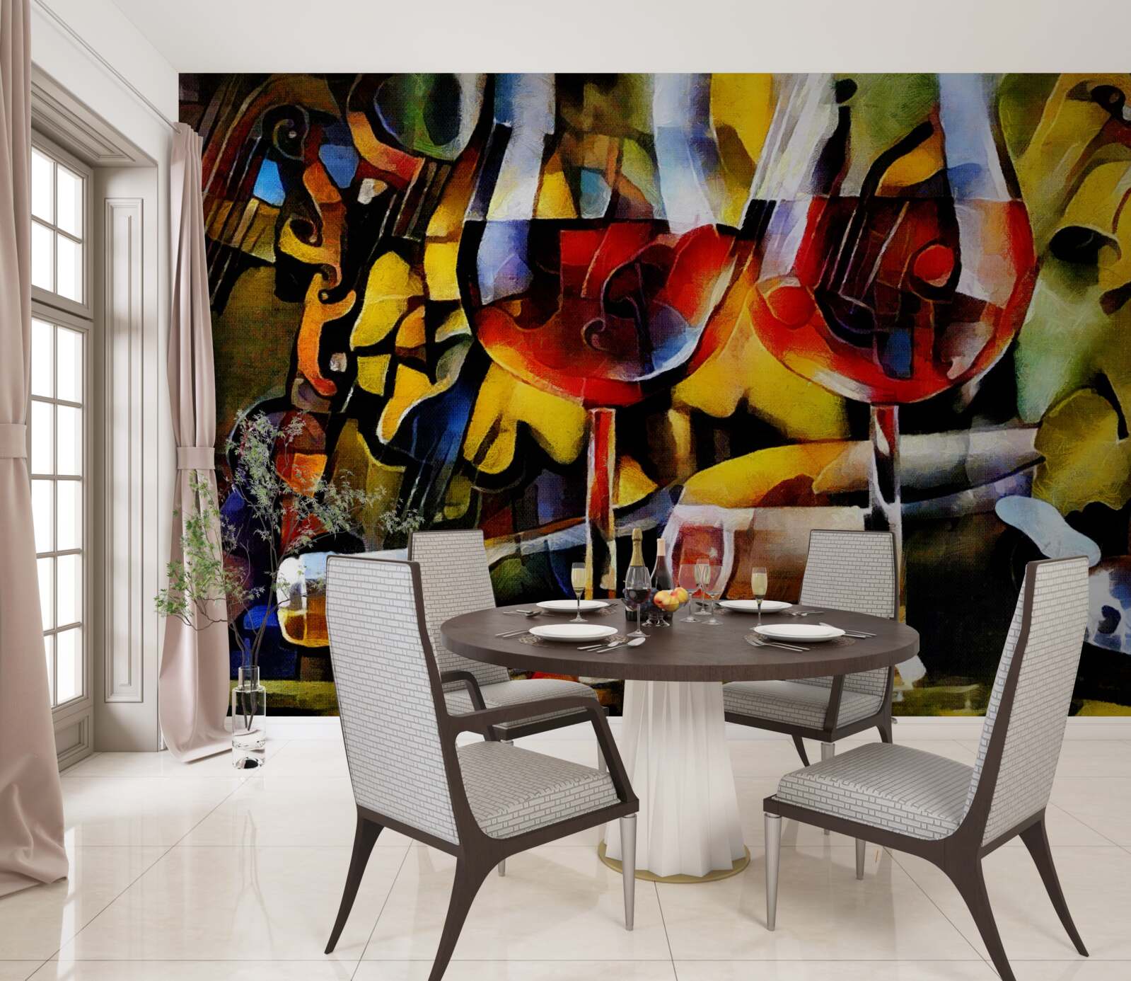 Papier peint Motif de vin dans un style cubiste