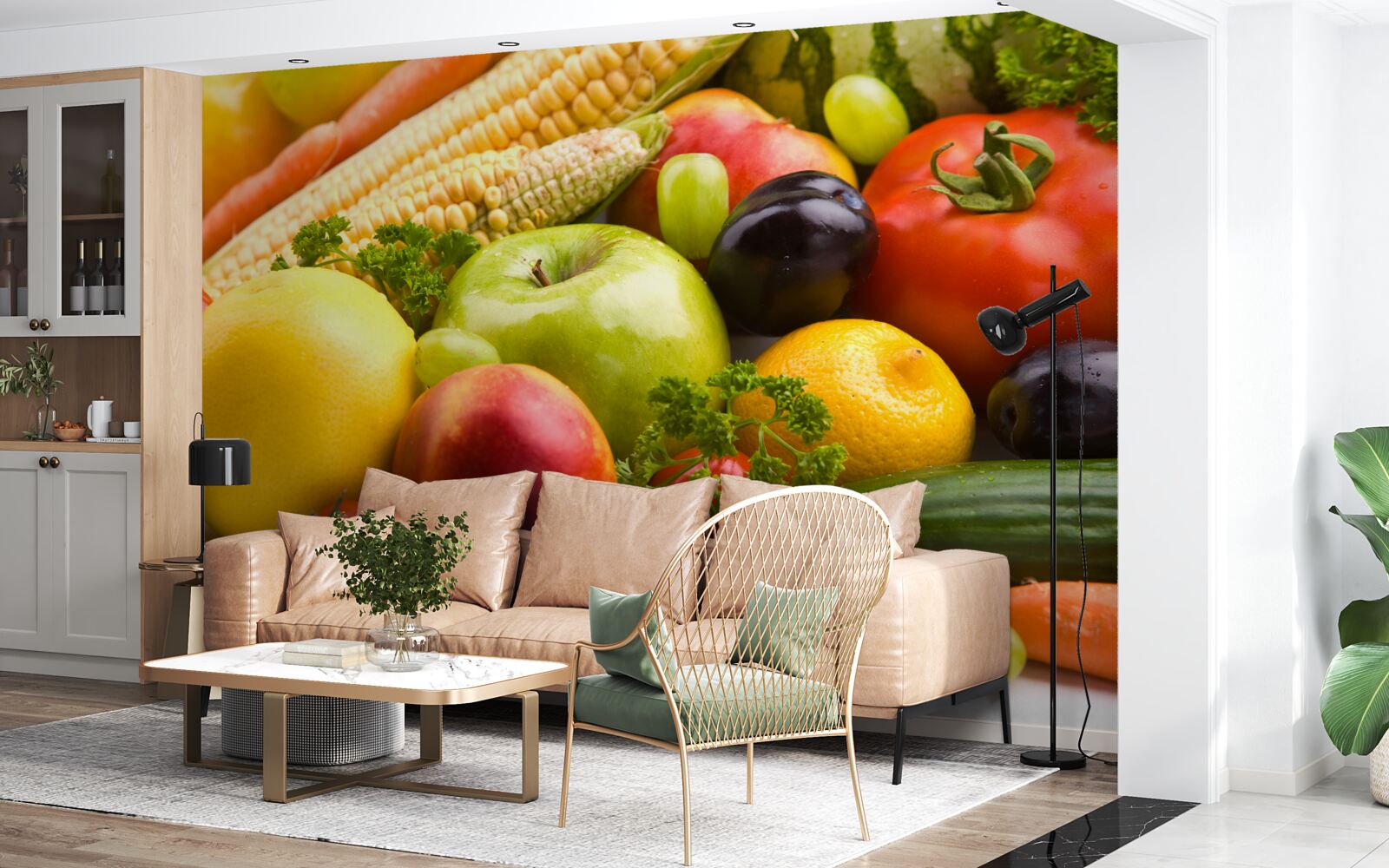 Papier peint fruits et légumes arrangés