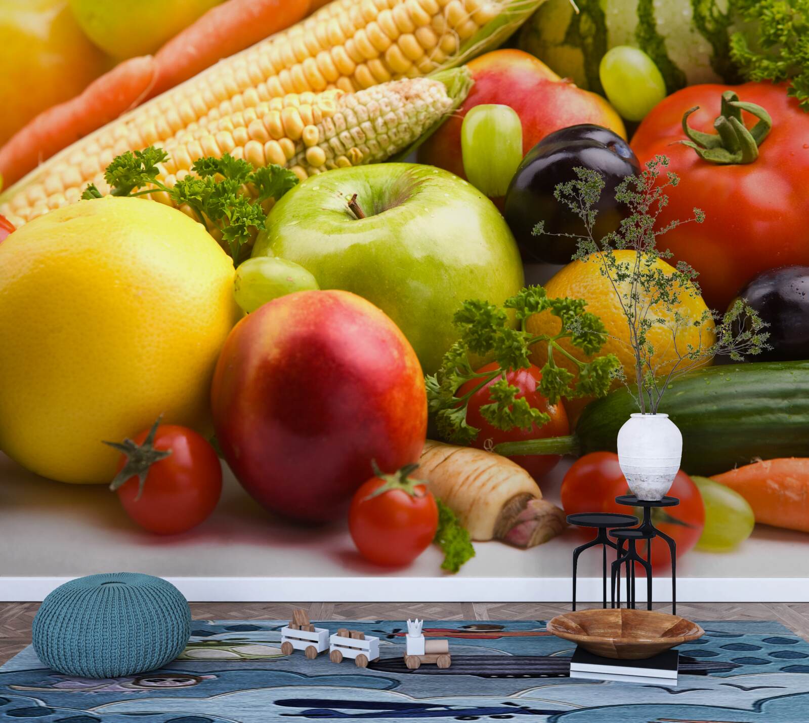 Papier peint fruits et légumes arrangés