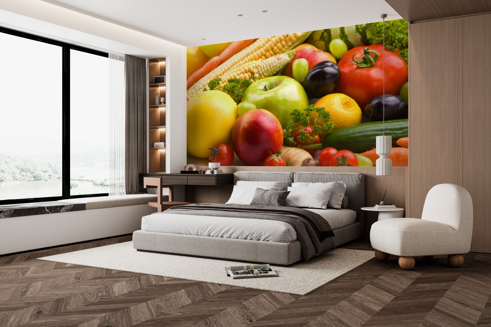 Papier peint fruits et légumes arrangés