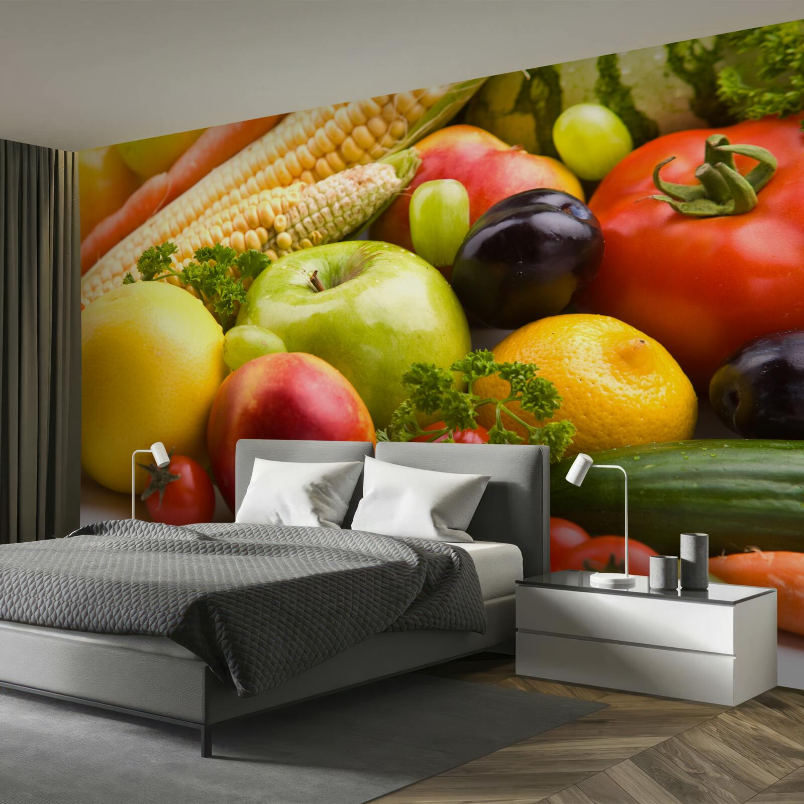 Papier peint fruits et légumes arrangés