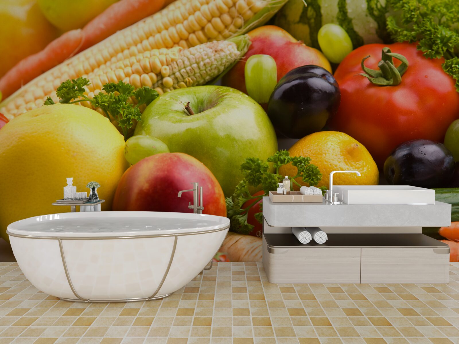 Papier peint fruits et légumes arrangés