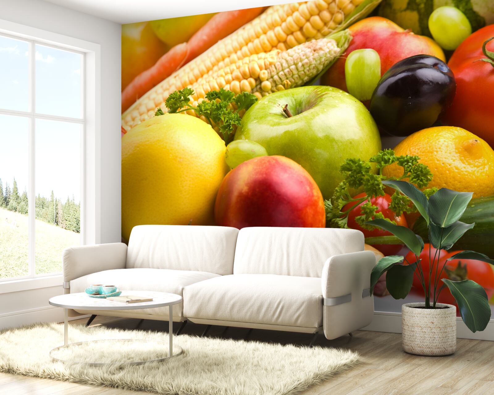 Papier peint fruits et légumes arrangés