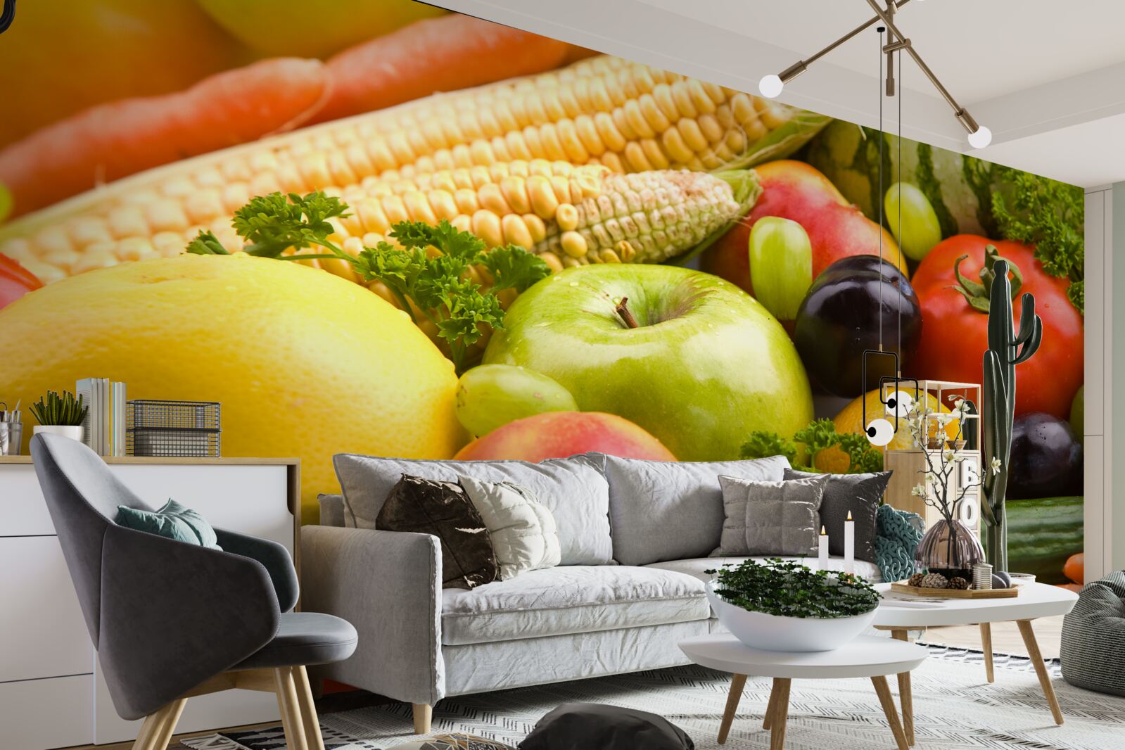 Papier peint fruits et légumes arrangés
