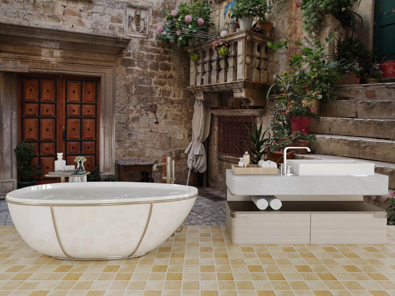 Papier peint les marches de l'escalier historique dans la cour