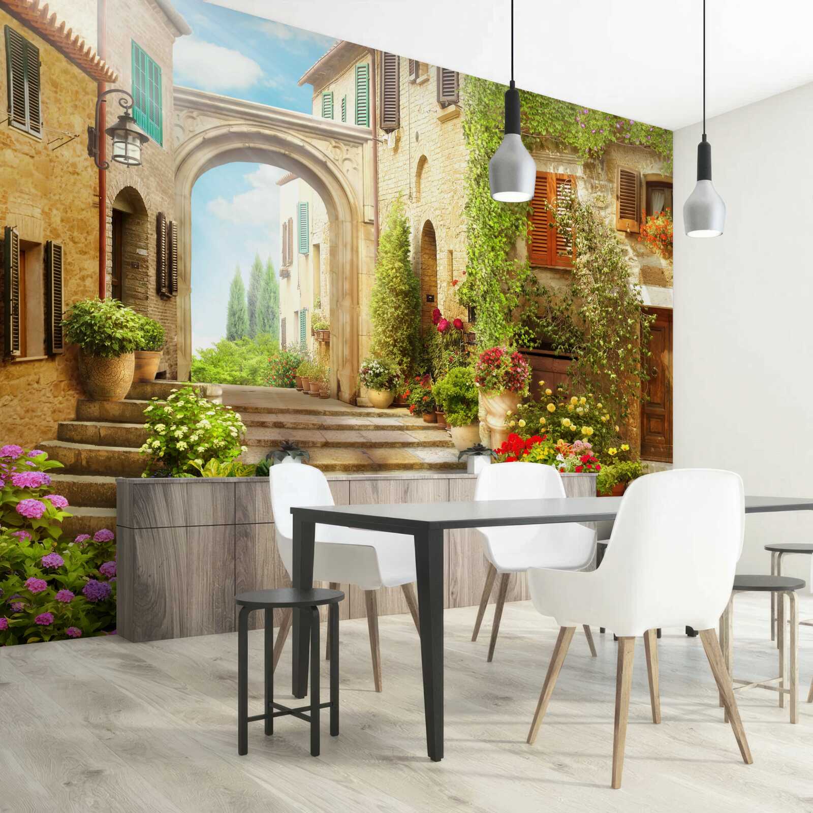 Papier peint coin de fleurs dans la rue