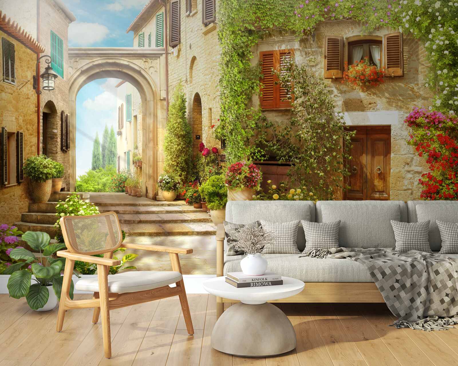 Papier peint coin de fleurs dans la rue