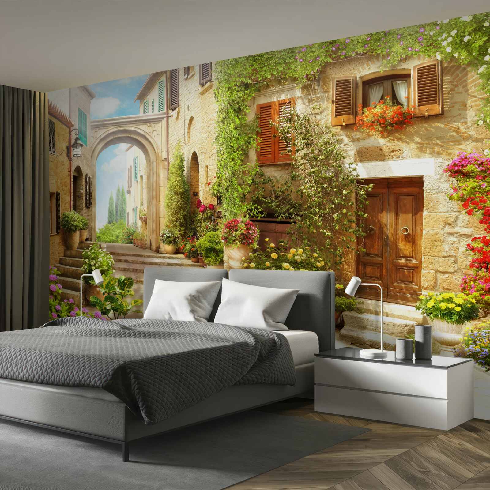 Papier peint coin de fleurs dans la rue